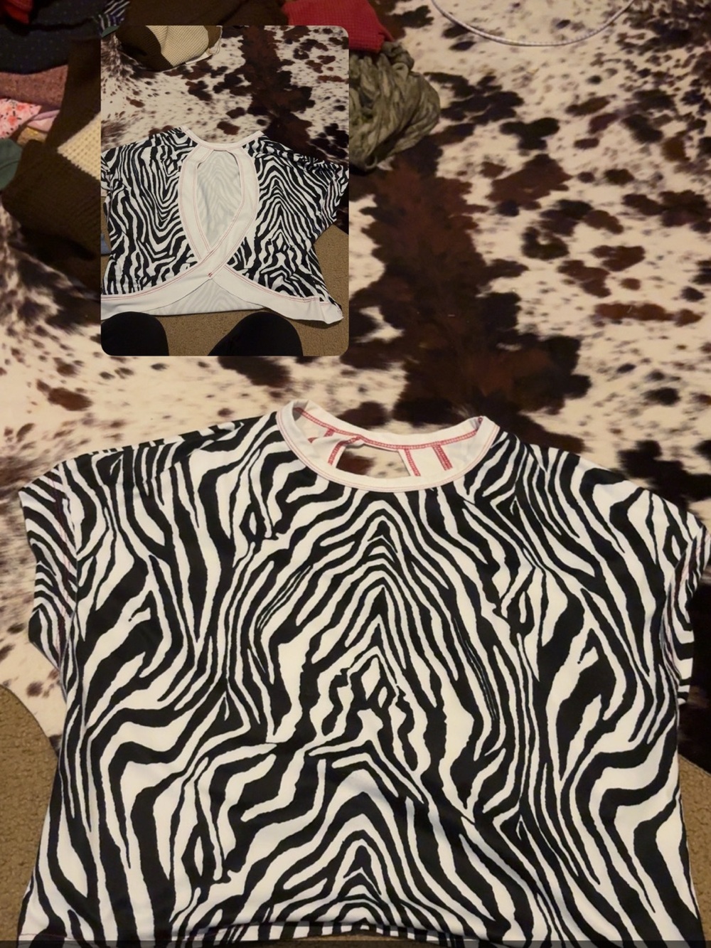 Womens Zebra Print Short Sleeve Top - Black & White